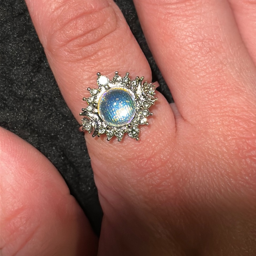 Rhinestone Ring, Silver Moonstone